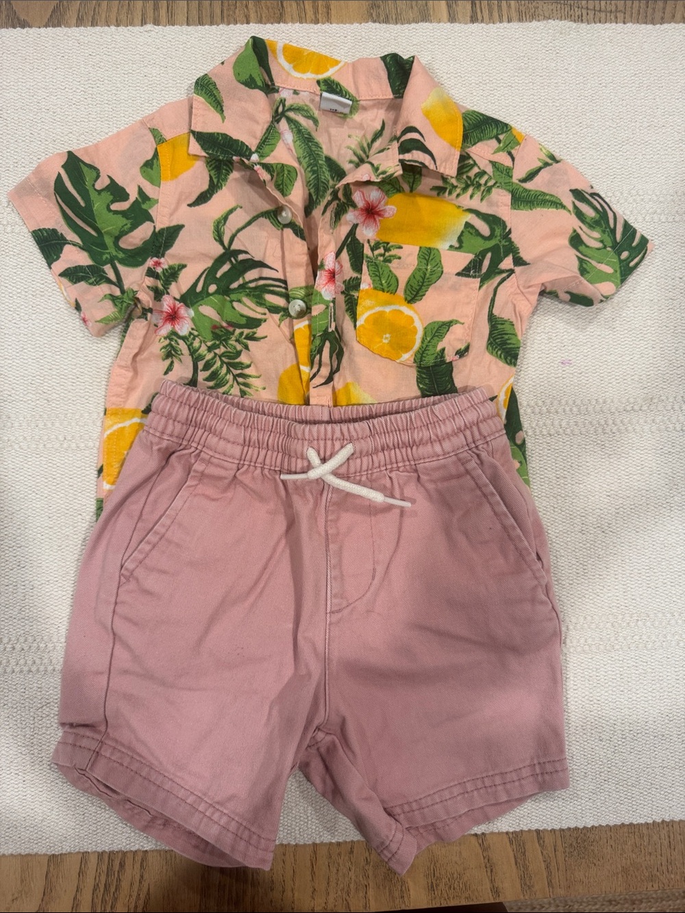 Old Navy Button down shirt 18-24 mths & Pink Drawstring Kids Shorts 2T
